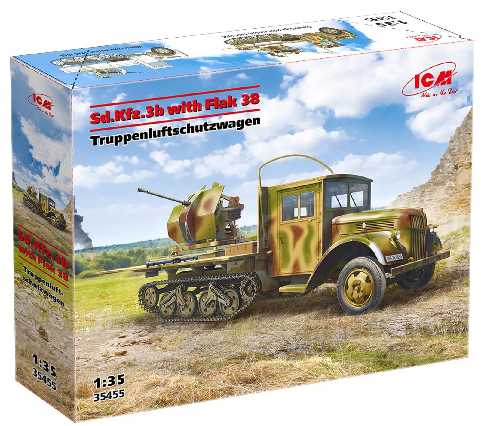 

ICM 1/35 scale German Sd.Kfz.3b with Flak38 AA Gun Plastic Model Kit 35455 (Combat Vehicle)