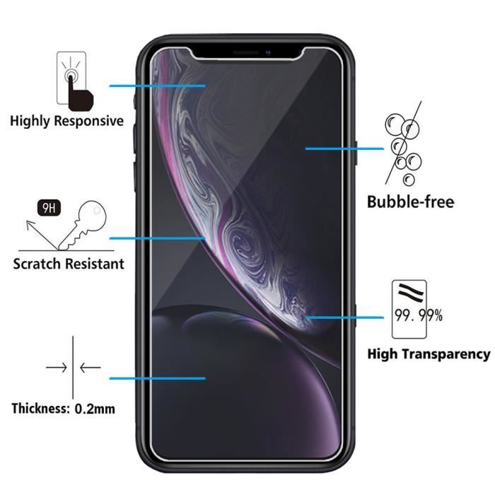 Film de protection d'écran - VCOMP - iPhone XR (2018) - Pack de 2 - Verre Trempé - Résistant aux rayures