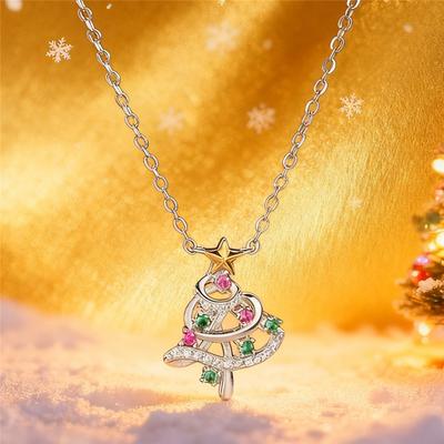 Charm Female Christmas Tree Pendant Necklace Vintage Silver Color Wedding  For Women