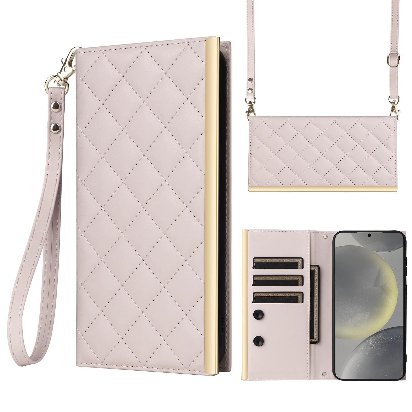 

For Samsung Galaxy S24+ Case Suction Cup PU Leather Wallet Phone Cover with Straps Beige