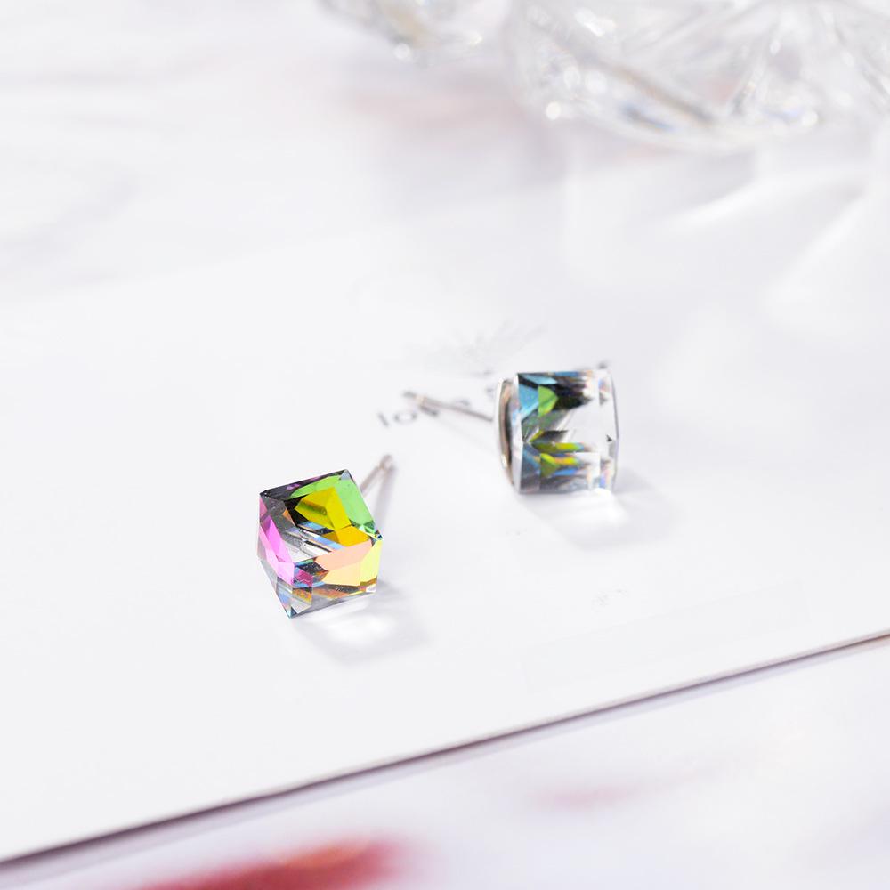 Aurora Crystal Sugar Cube Earrings - Colorful and Trendy Women's Accessories