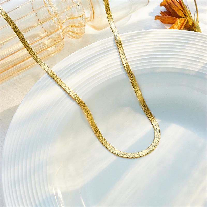 Italy Style Neutral Simple Gold-plated Printed Stainless Steel Blade Chain Necklace Bracelet Jewelry Sets for Women