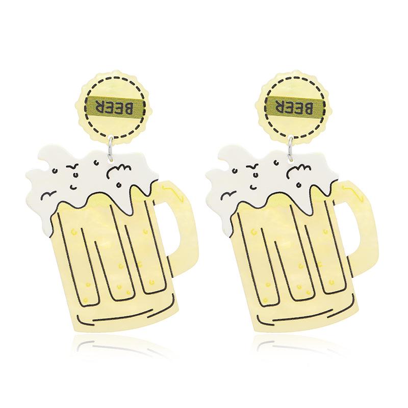Funny Beer Mug & Heart Acrylic Earrings - Milk Tea & Peach Vacation Studs