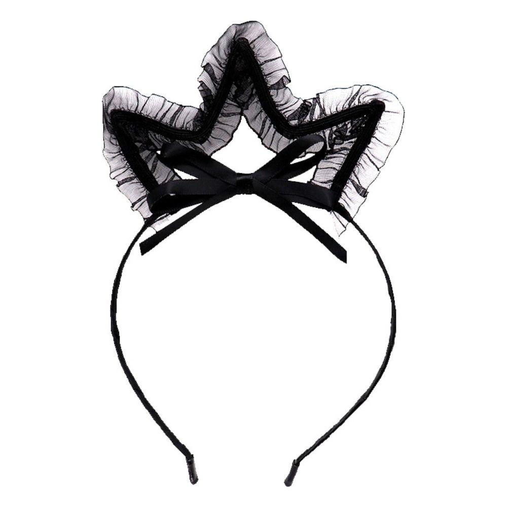 Lace Large Bow Hair Hoop Polka Dot Headwear Retro Cat Ear Hair Band