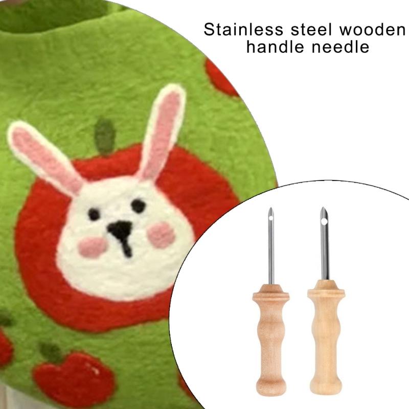 Punching Needle Embroidery Pen Stainless Steel Punching Needle Head Wood Handle Embroidery Pen for Embroidery Crafting