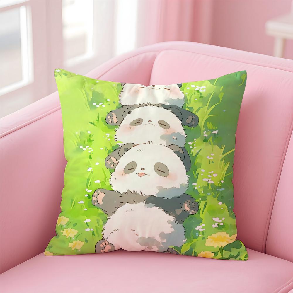 Fashion Cute Hand-Drawn Panda Animals Cushion Cover Linen Pillowcase Cover Soft Decor For Sofa Home Room