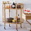 #d forVintage Antique Rattan Rolling Bar Cart on Wheel, Serving Cart Trolley Mobile snack cart for parties*