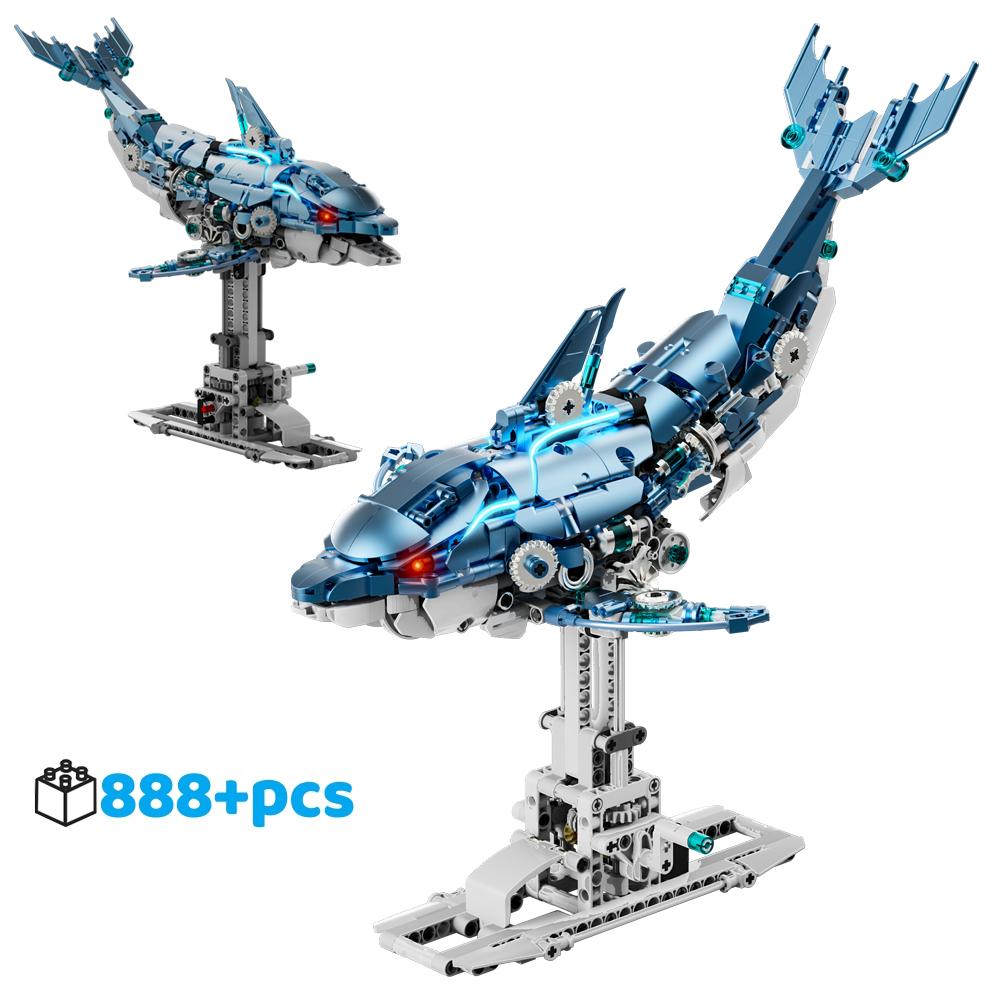 Motorized Dolphin Building Kit 888Pcs Light Up Ocean Creature Series Linkage Creative MOC Desk Decor Gift For Adults Kids