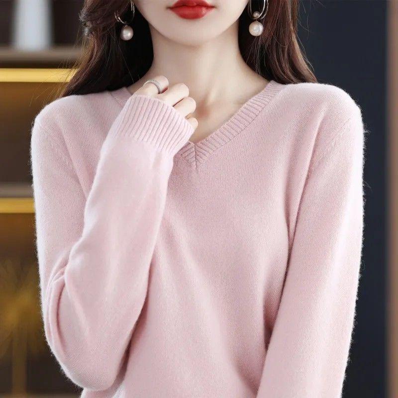 Australian Wool V-Neck Loose Knit Sweater for Women - 2025 Autumn/Winter Collection