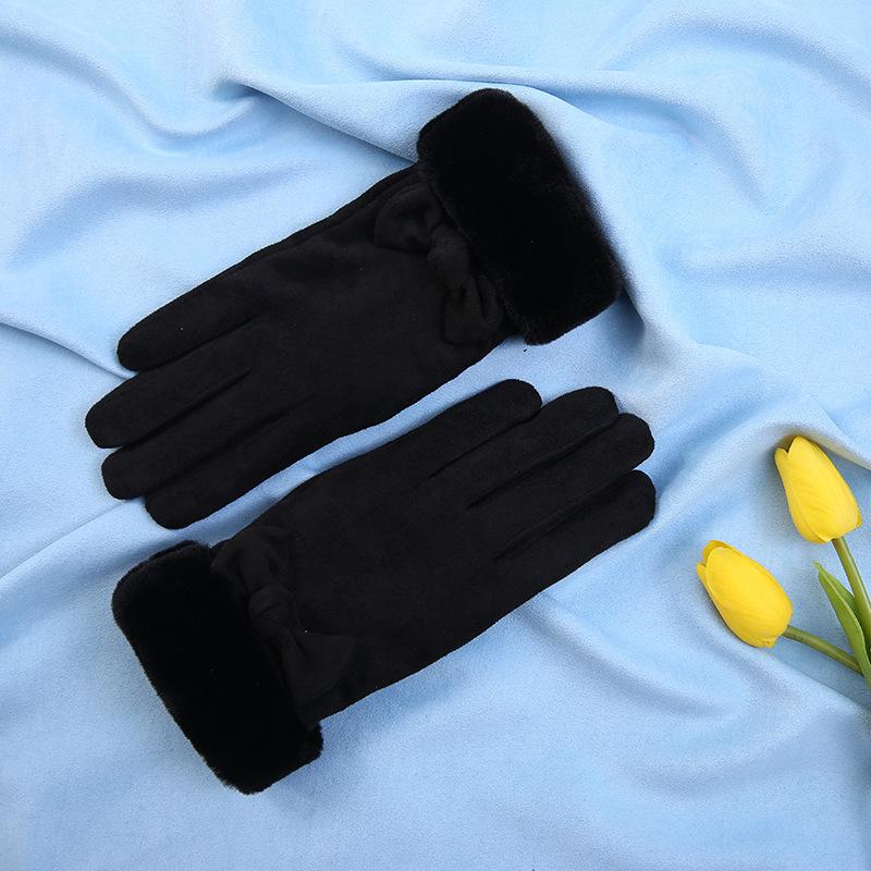 Suede Gloves for Women In Autumn and Winter Thickening and Velvet Sports Outdoor Mittens Motorcycle Riding Gloves.
