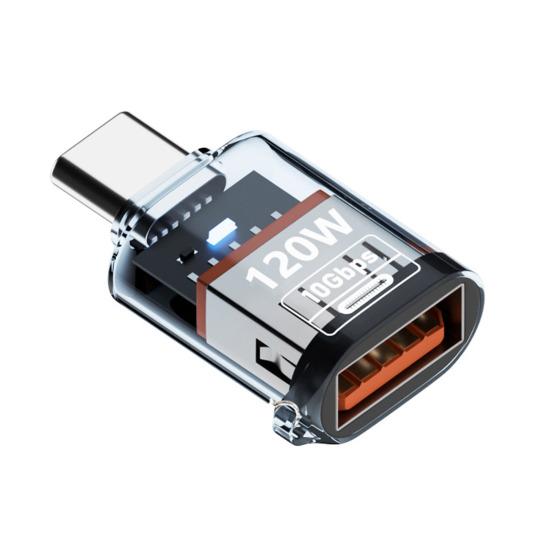 

Адаптер Type-C Male to USB A Female 120 Вт USB 3.2 Gen2 адаптер Двусторонний 10 Гбит/с передача данных Прозрачный корпус адаптер