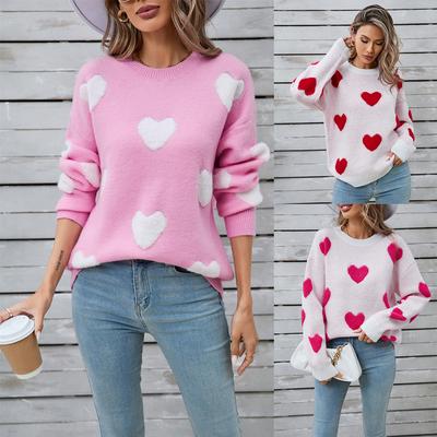 Pulover de iarnă de damă Love Love Valentine's Day Pulover mare de culoare inimă de piersică Clash