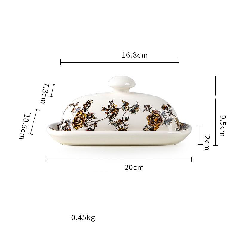 

Nodic Style Hand-Painted Ceramic Butter Dish with Lid for Countertop And Refrigerator Door Shelf Butter Keeper Holder 6 Inches