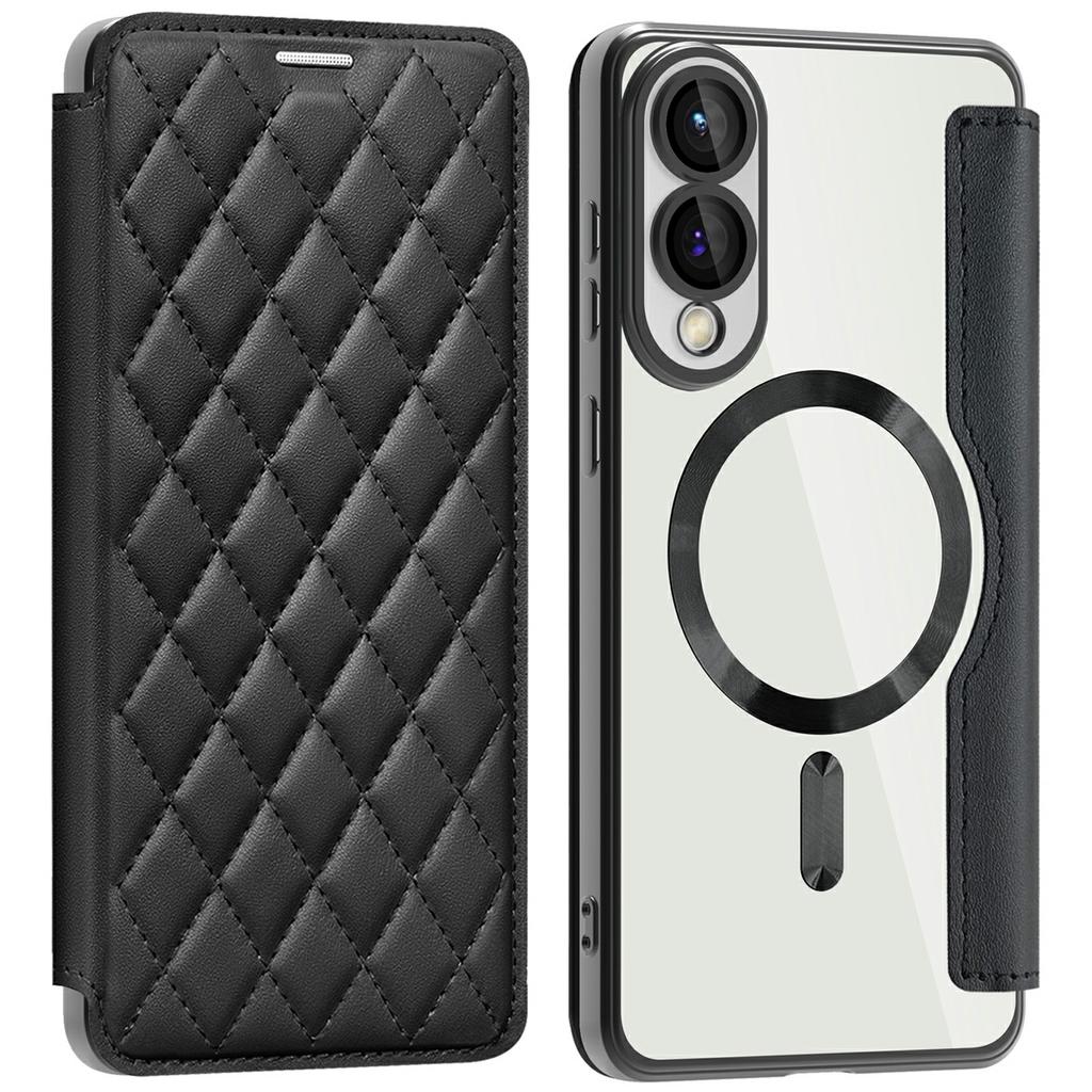 For Samsung Galaxy S25 Edge Case Compatible with MagSafe Rhombus PU Leather Phone Cover