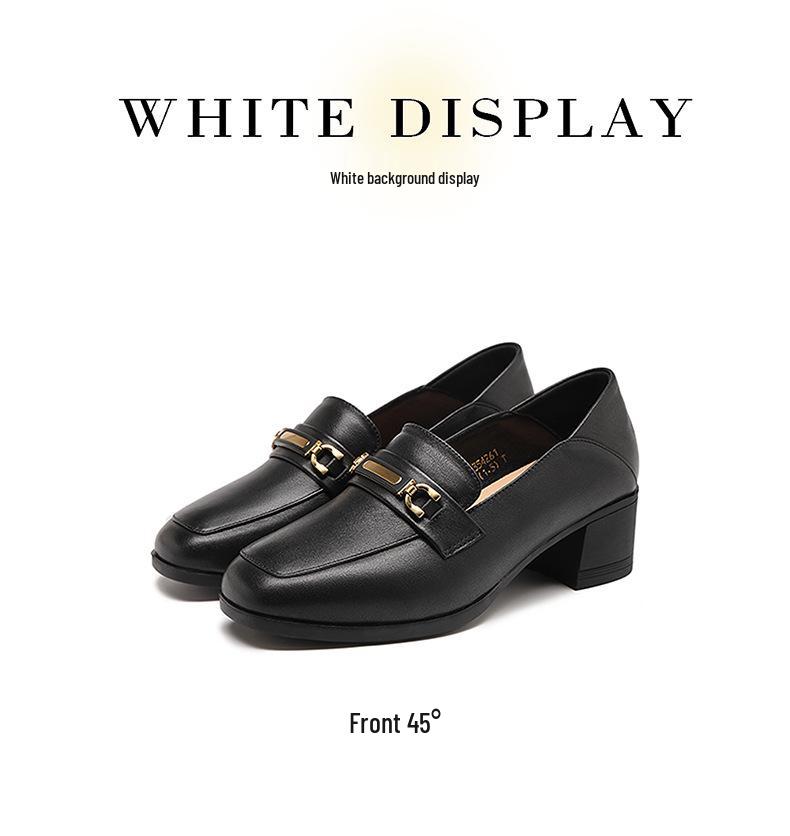 Red Dragonfly Women's Autumn 2025 Genuine Leather Flats - Thick Low Mid Heels, Square Toe Loafers