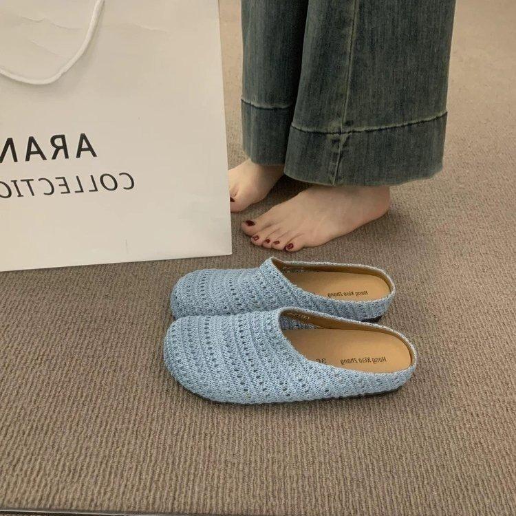 Popular Niche Hollow Breathable Bag Head Half Slippers Women's 2025 Summer New Models Go Out Roman Style Commuter Muller Shoes