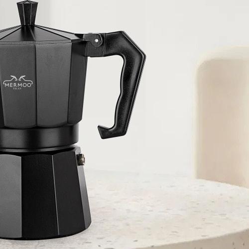 MERMOO YILAN Stovetop Espresso Maker, 6 Cups, 300ml, Black, Moka Pot, Aluminum, Coffee Maker, Outdoor Coffee, Espresso Machine