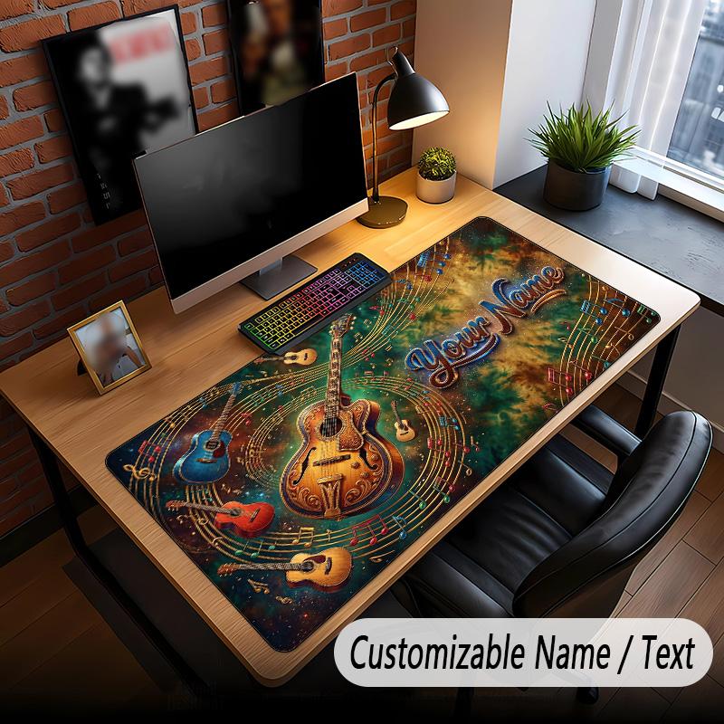 Music Guitar Theme Custom Mouse Pad Personalized With Name Text Customized Desk Mat For Office Home Decor