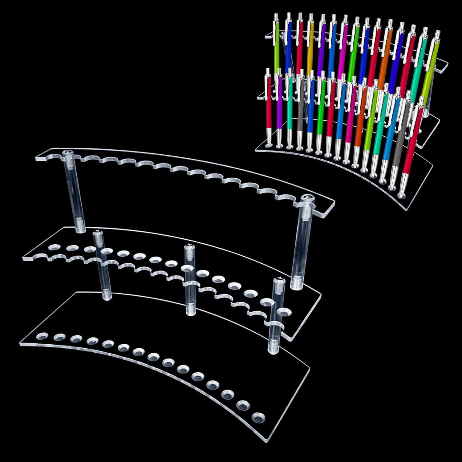 Acrylic Pen Display Stand 30 Slots 1.m Pen Stand Display 2 Tier Clear Pen Display Stand Rack Acrylic Pen Stand Display