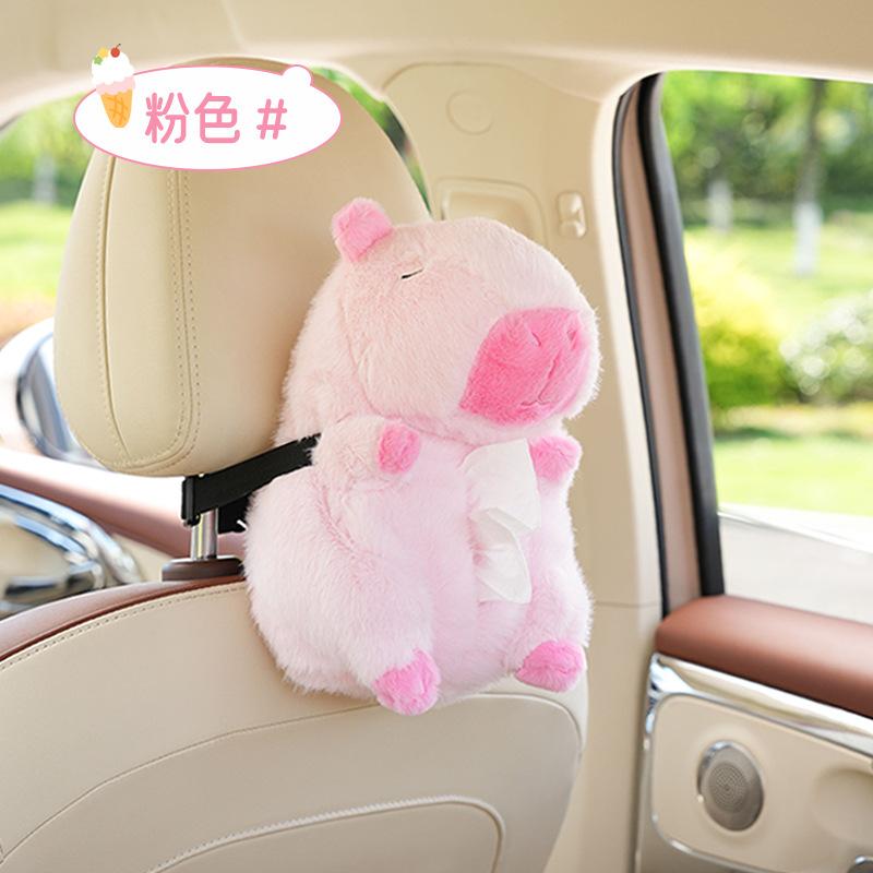 Creative Capybara Car Tissue Box Cartoon Doll Car Back Seat Hanging Tissue Bag Box Soft Plush Toy Car Decoration Supplies