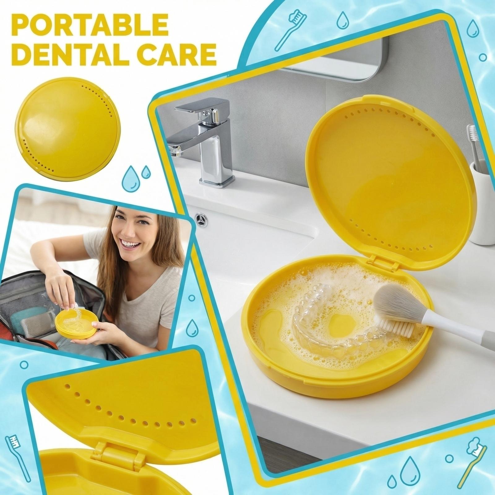 

Portable Braces Cleaning Box Denture Cleaner Portable Teeth Box One Size жовтий