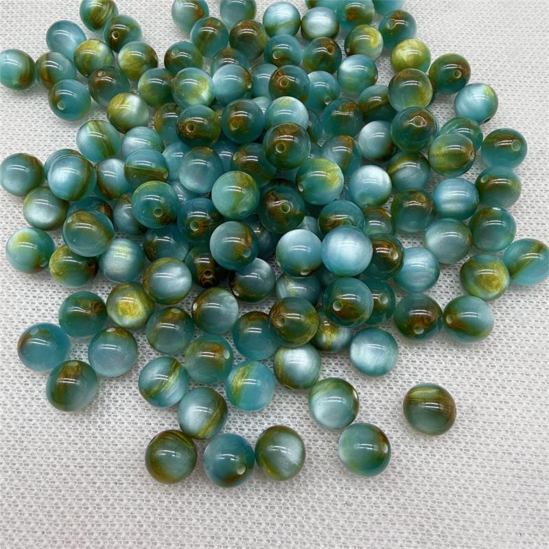 20pcs 10mm Flowing Light Dyeing Gilded Resin Beads Imitation Cat Eye Beads DIY Bracelet Beads Phone Chain Decoration