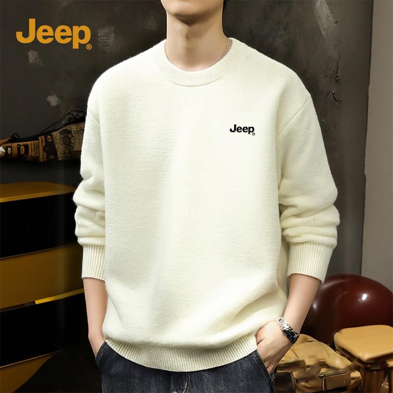 Jeep Men's Retro Fleece Lined Round Neck Knit Sweater