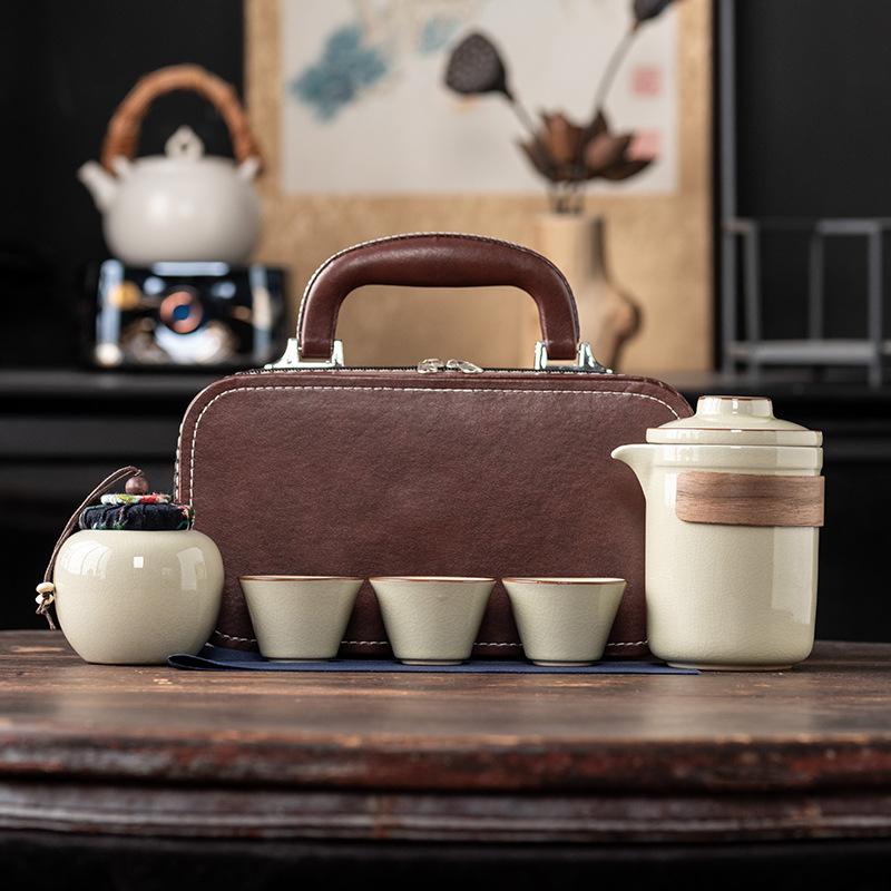 Wrapped lotus Ru kiln opening high-end travel tea set outdoor portable light luxury business commemorative gifts