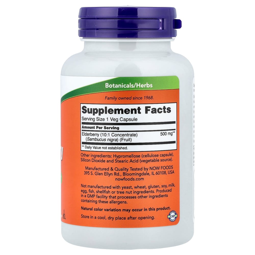 NOW Foods Elderberry 500mg Veg Capsules, 120 Counts