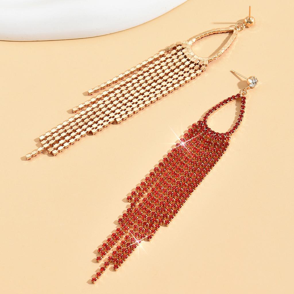 Ladies Light Luxury Elegant Shines Crystal Long Tassel Ear Drop