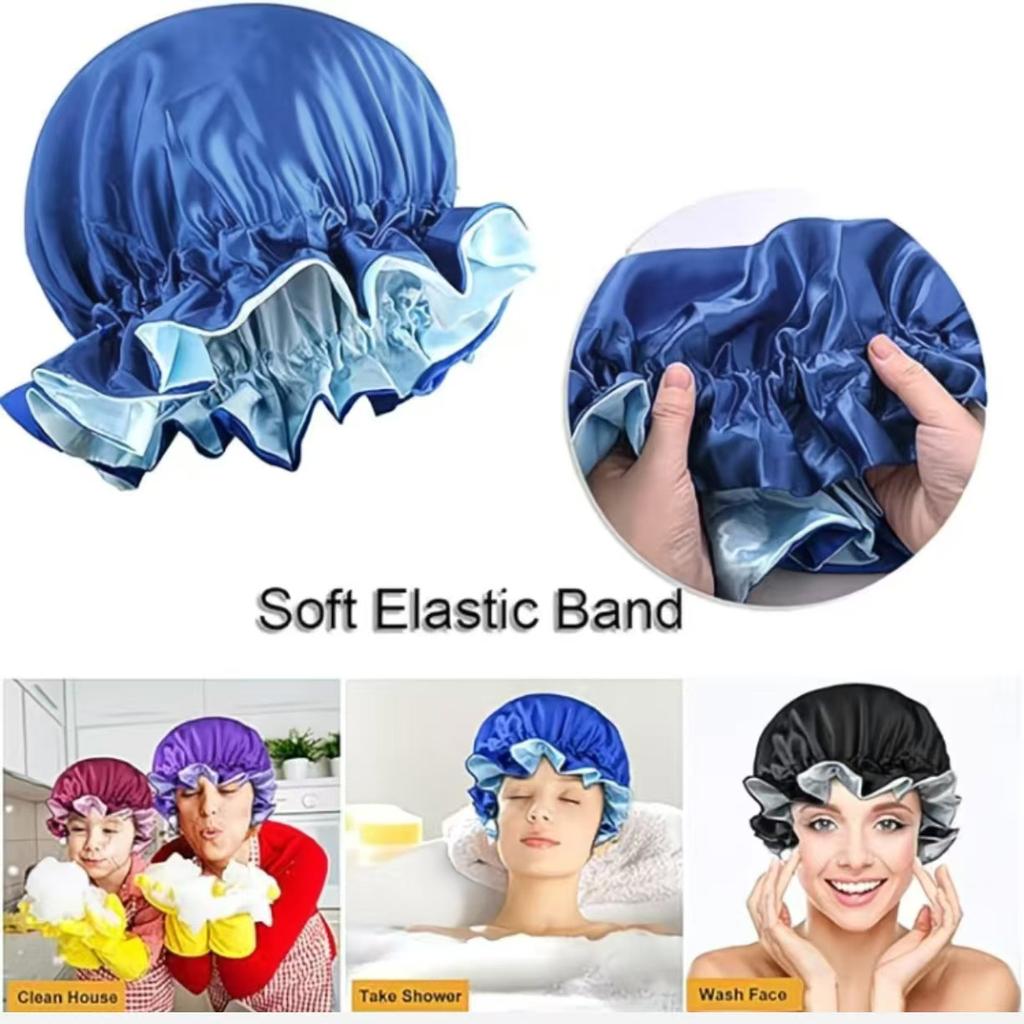 New Solid Color Satin Silk Bonnet for Women, Premium Elastic Band Sleep Cap, Large Double-Layer Satin Lace Sleep Bonnet