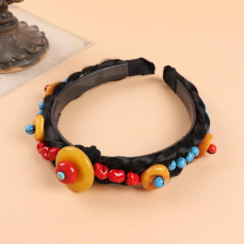 Tibetan Hand-woven Headband Wig Turquoise Beeswax Headgear Children's Female Dance Performance Tibetan Hair Accessories