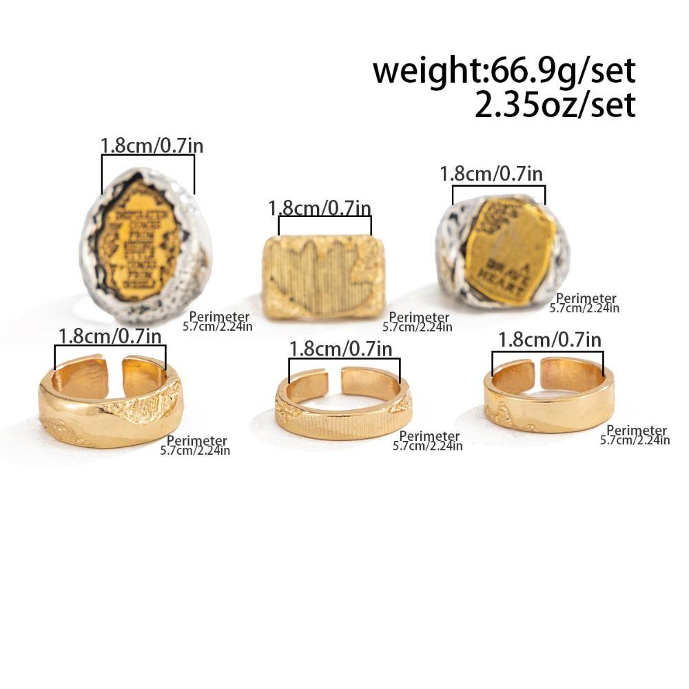 6Pcs/Set Punk Rings Hip-hop Men Rings Retro Geometric Open Rings  Male