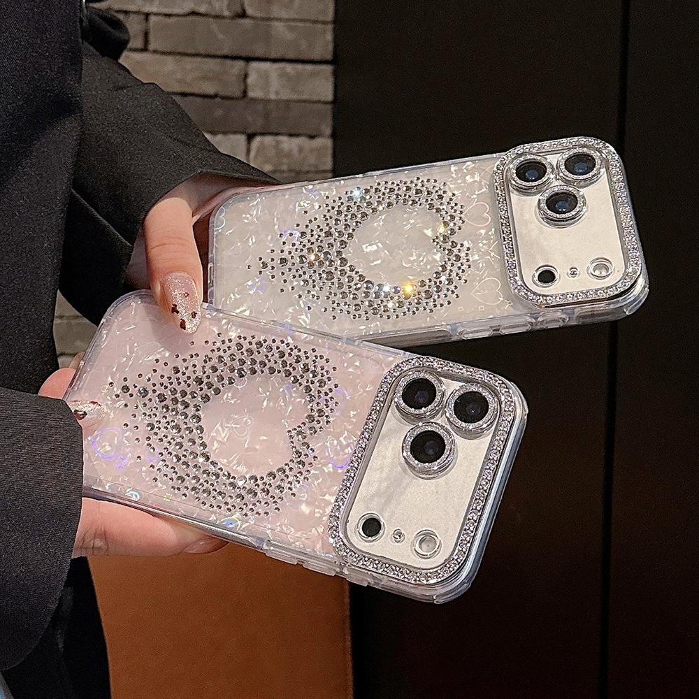 Cute 3D Rhinestone Diamond Pattern Phone Case For iPhone 17 Air 16 15 14 13 12 11 Pro Max Conch Shell Shockproof Soft TPU Cover