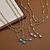 Boho Layered Long Necklace for Women, Turquoise Pearl Beaded Pendant, Sexy Y-shaped Chest Chain Necklace Statement Jewelry