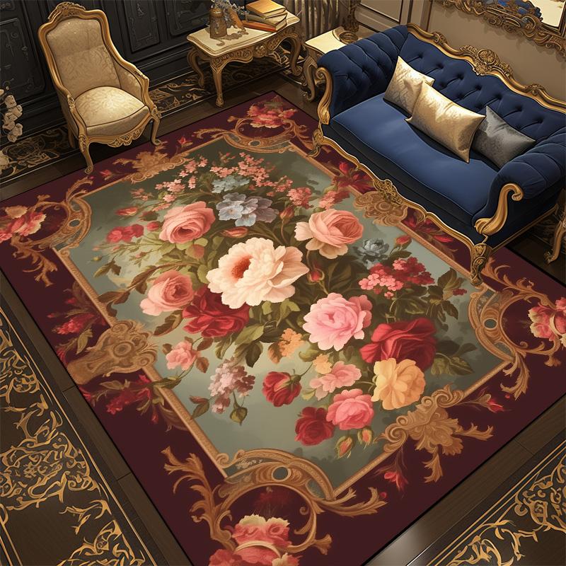 

Ковер с цветочным узором в европейском стиле для гостиной Великолепный коврик для декора спальни Прикроватный ковер большого размера Нескользящие коврики Машинная стирка 120*160cm
