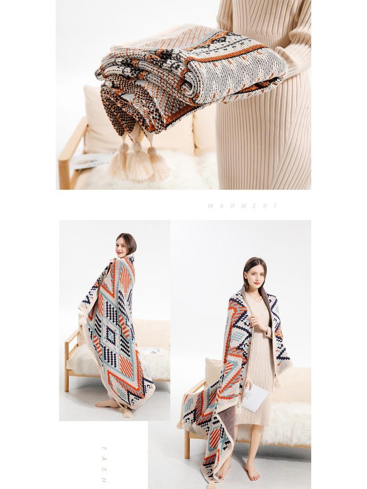 Boho Throw Blanket Ethnic Wave Tassel Knitted Sofa Cover Blanket Window Air Conditioning Blanket Cozy Office Home Napping Blanket