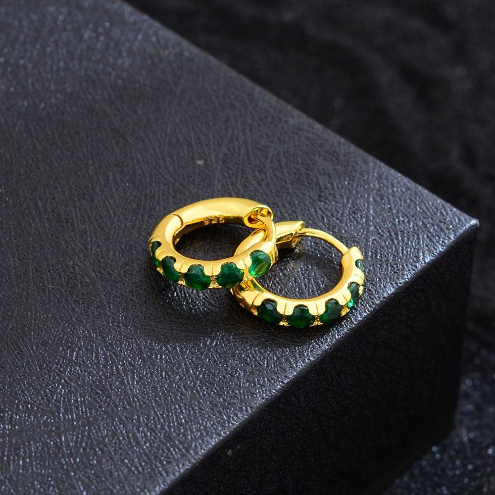 French Light Luxury Green Diamond-Encrusted Gold-Plated Earrings Women'S Minimalist High-End Sense Personality Temperament Versatile Earrings Earrings