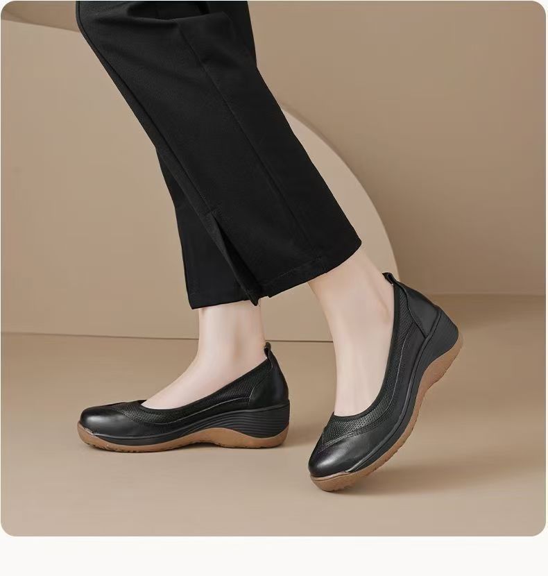 

Retro light luxury thick-soled lazy muffin shoes women s leather round head pedal single shoes 2025 spring and autumn new casual high-heeled l 40 чёрный