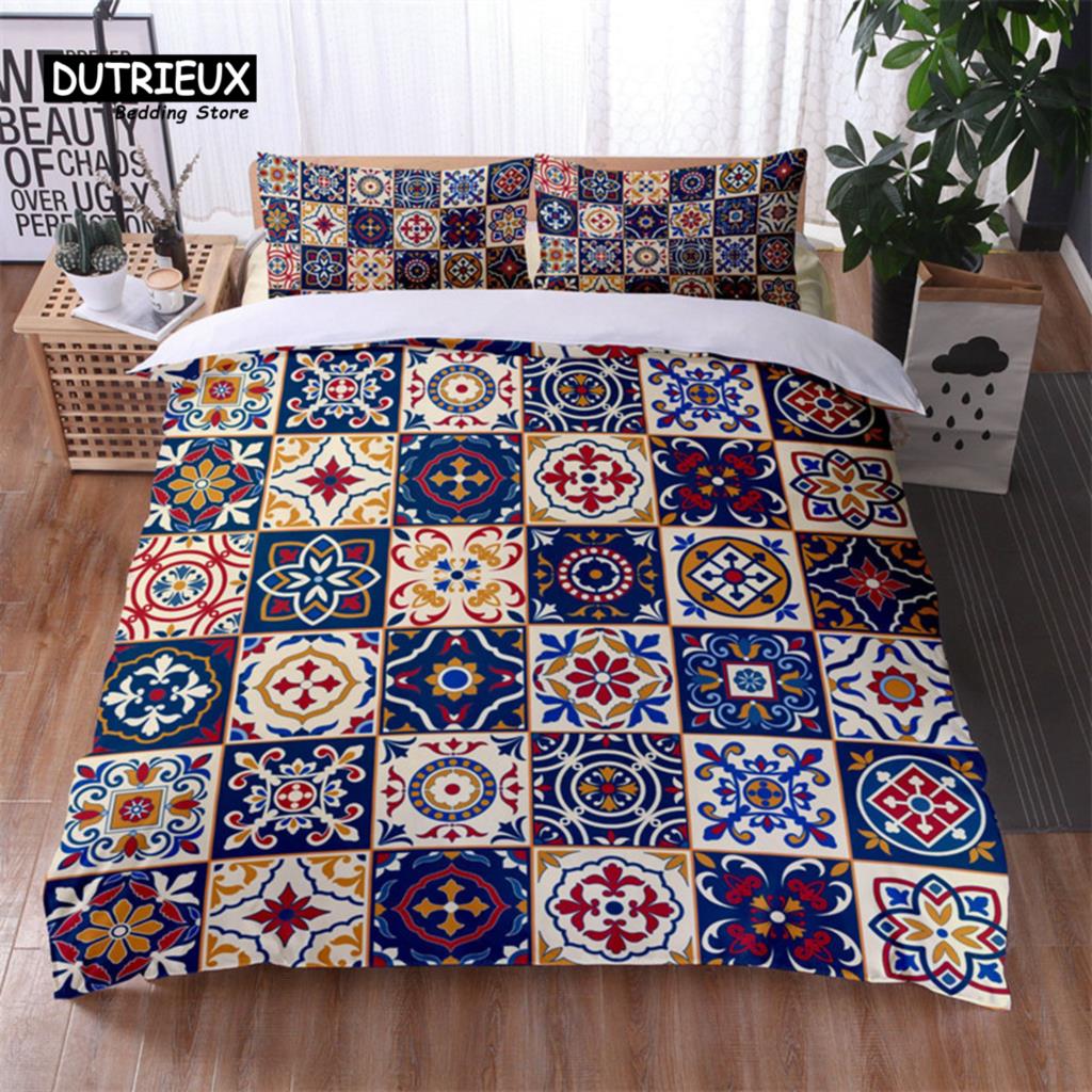 Bohemian Geometric Pattern Bedding Set Dragonfly Chic Mandala Floral Duvet Cover With Pillowcases For Kids Adults Bedroom Decor