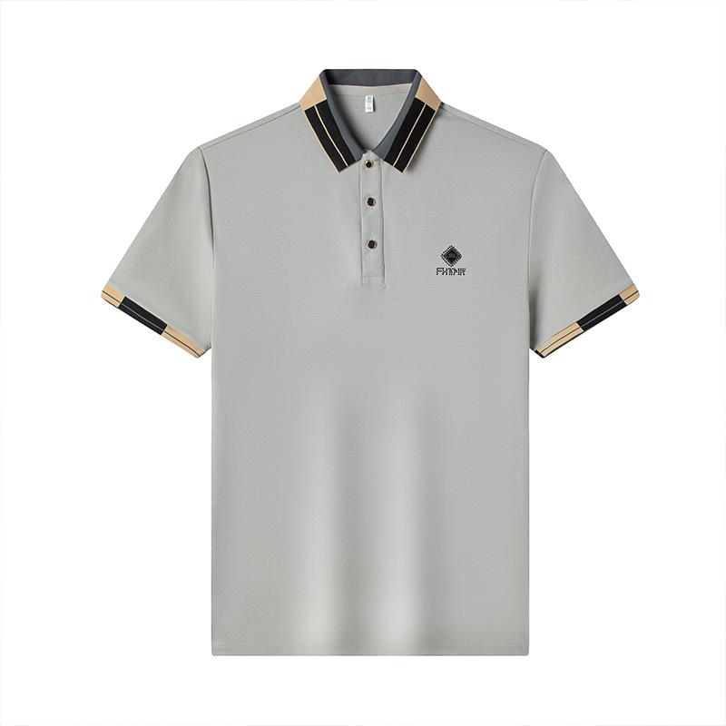 Short Sleeve T-Shirt Polo Shirt Men'S Breathable Thin Contrasting Color Threaded Lapel Half Sleeve T-Shirt