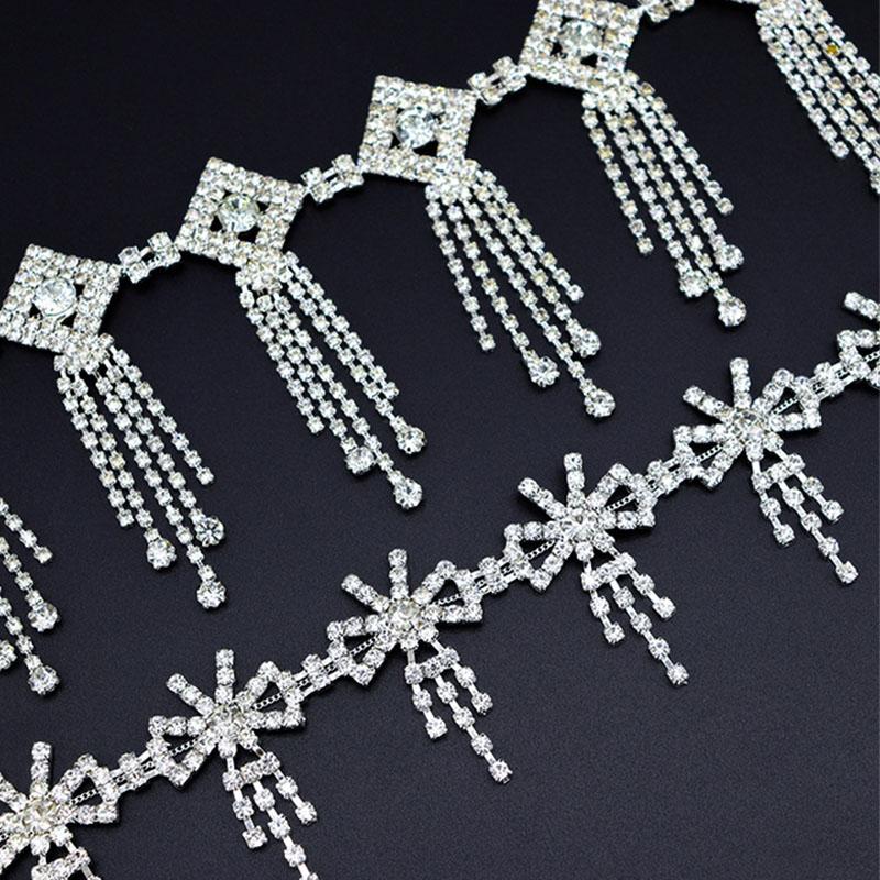 5Yards Rhinestone Chain Trim Fringe Tassel Crystal Shining Accessories DIY Wedding Decoration Gift Bow Shape Rhinestone Ribbon