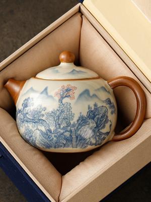 Teekannen-Set Keramik Rein handgefertigt blau-weißes Porzellan Haushalt Einzel hochwertiges Desktop-Ornament mit Deckel Neuer chinesischer Stil