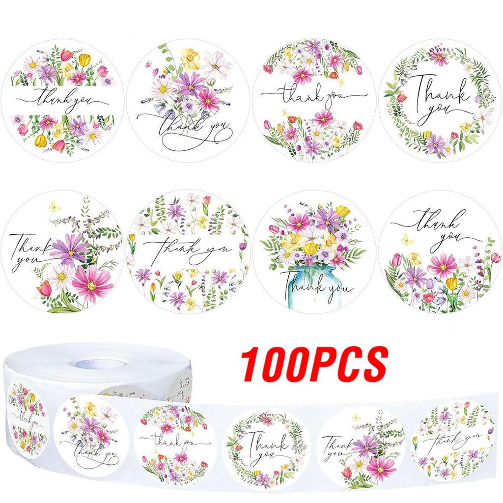 100-500Pcs Flowers Round Thank You Stickers For Supporting Small Business Seal Labels Wedding Party Stationery Stickers