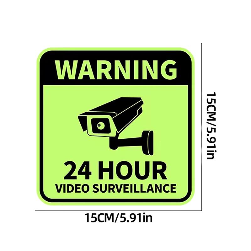 

Waterproof Glow-in-the-Dark Warning Sticker, 24 Hour Video Surveillance Decal for Car, Home, Office & Security Protection