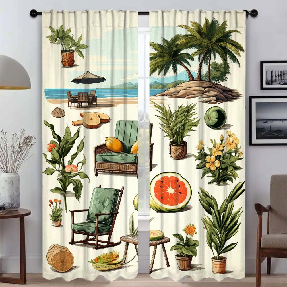 Perdele de bucătărie cu ilustrații de viață de vară pentru camera de zi, decorațiuni de Halloween, perdele interioare pentru casă, 2 piese, perdea de fereastră