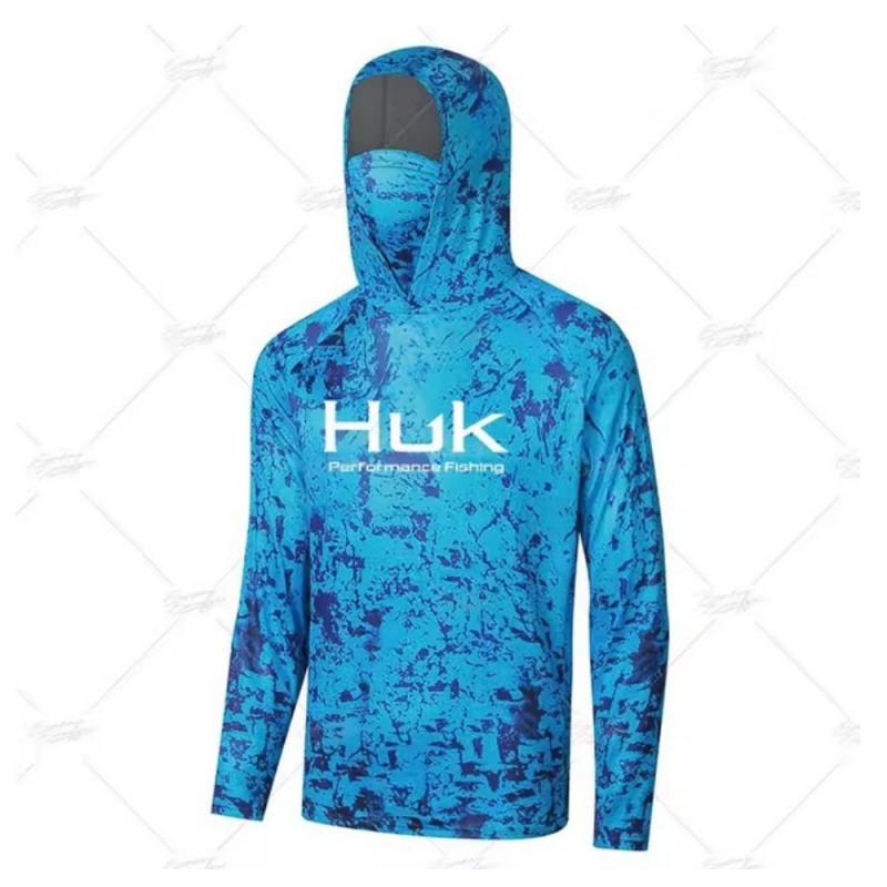 HUK Fishing Clothes Men s Long-sleeved Hooded Mask Upf 50+ UV Protection XXS