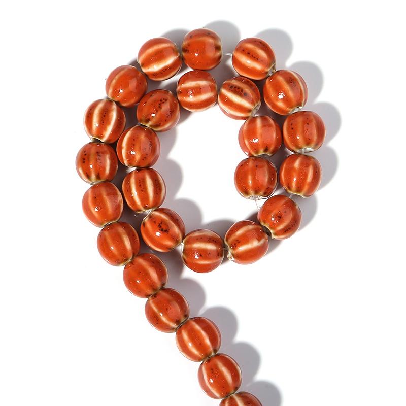 1String 11.5mm Multicolor Pumpkin Shaped Ceramic Beads Loose Striped Round Beads For DIY Charm Bracelet Jewelry Gift Accessories