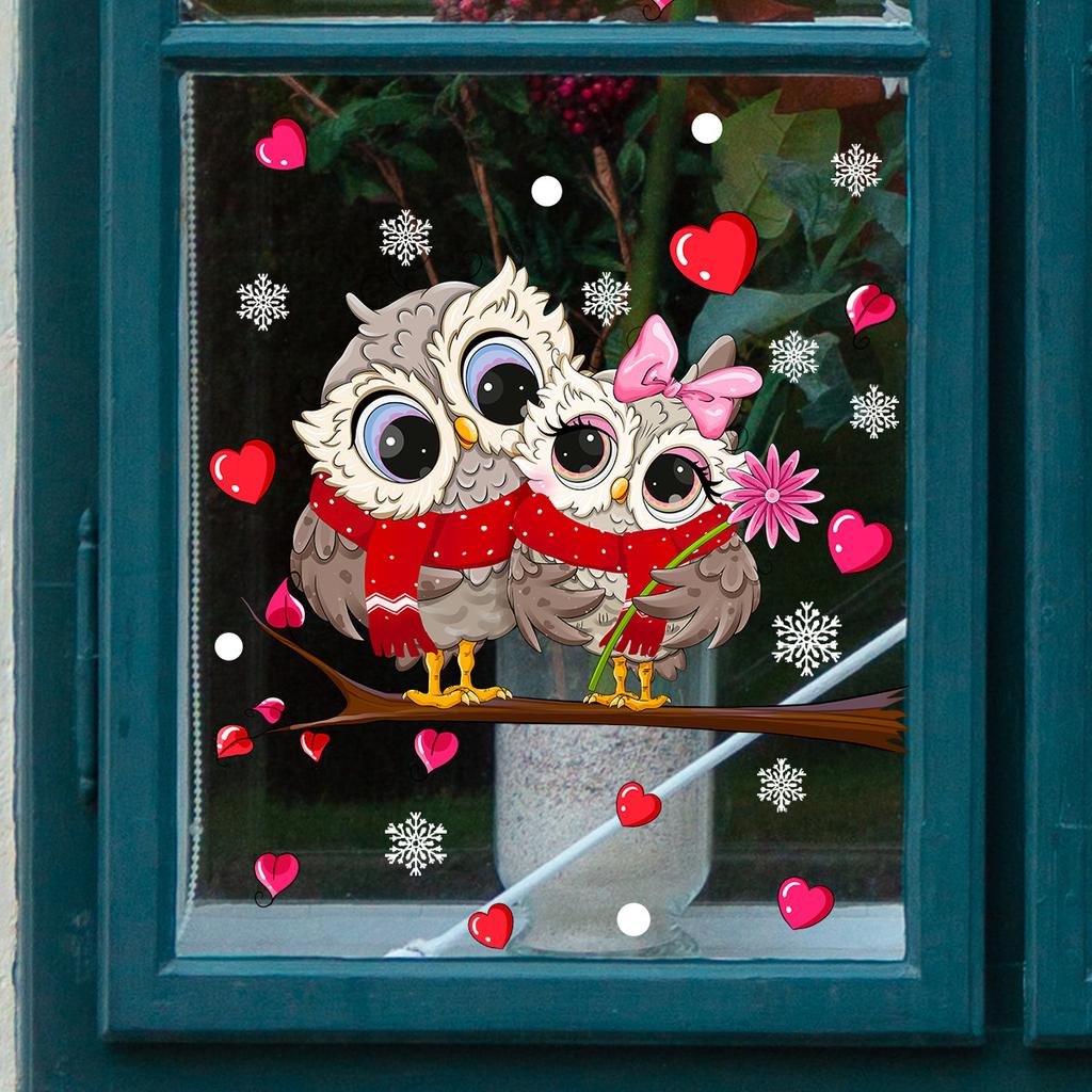 Cartoon Owl Static Sticker Double-sided Visual Home Decoration Wall Sticker Valentine's Day Decoration