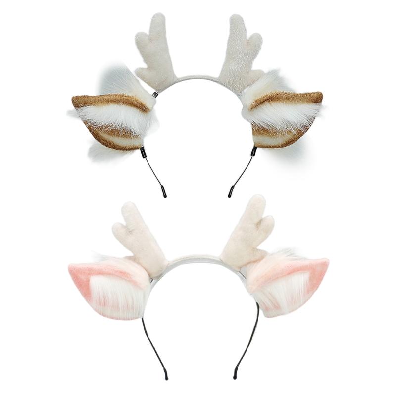 Adjustable Hairband With Faux Furs Deer Horns Seamless Design Perfect For Halloween Holiday Cosplay School Celebrations